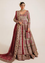 Berry Red Embellished Organza Bridal Jacket Lehenga (3-Piece) - Image 2