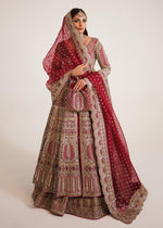 Berry Red Embellished Organza Bridal Jacket Lehenga (3-Piece) - Image 4