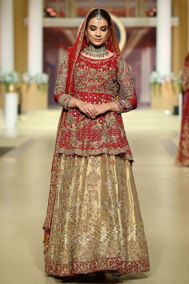 Pakistani Red Zardozi Organza Peplum Lehenga (3-Piece) - Image 1
