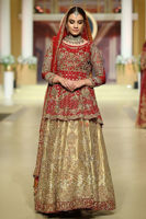 Pakistani Red Zardozi Organza Peplum Lehenga (3-Piece) - Image 2