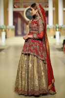 Pakistani Red Zardozi Organza Peplum Lehenga (3-Piece) - Image 4