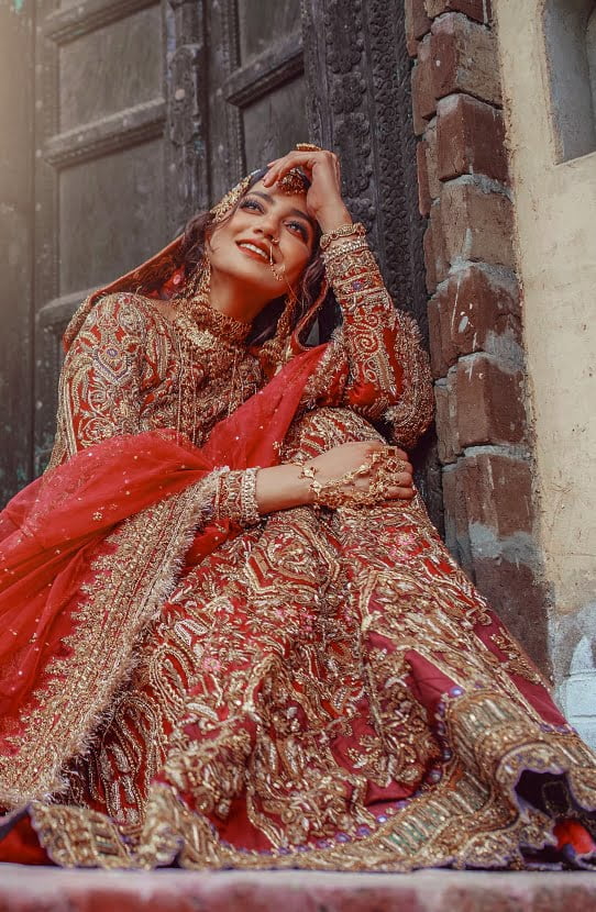 Pakistani Red Zardozi Embroidered Organza Lehenga Choli (3-Piece) - Image 4