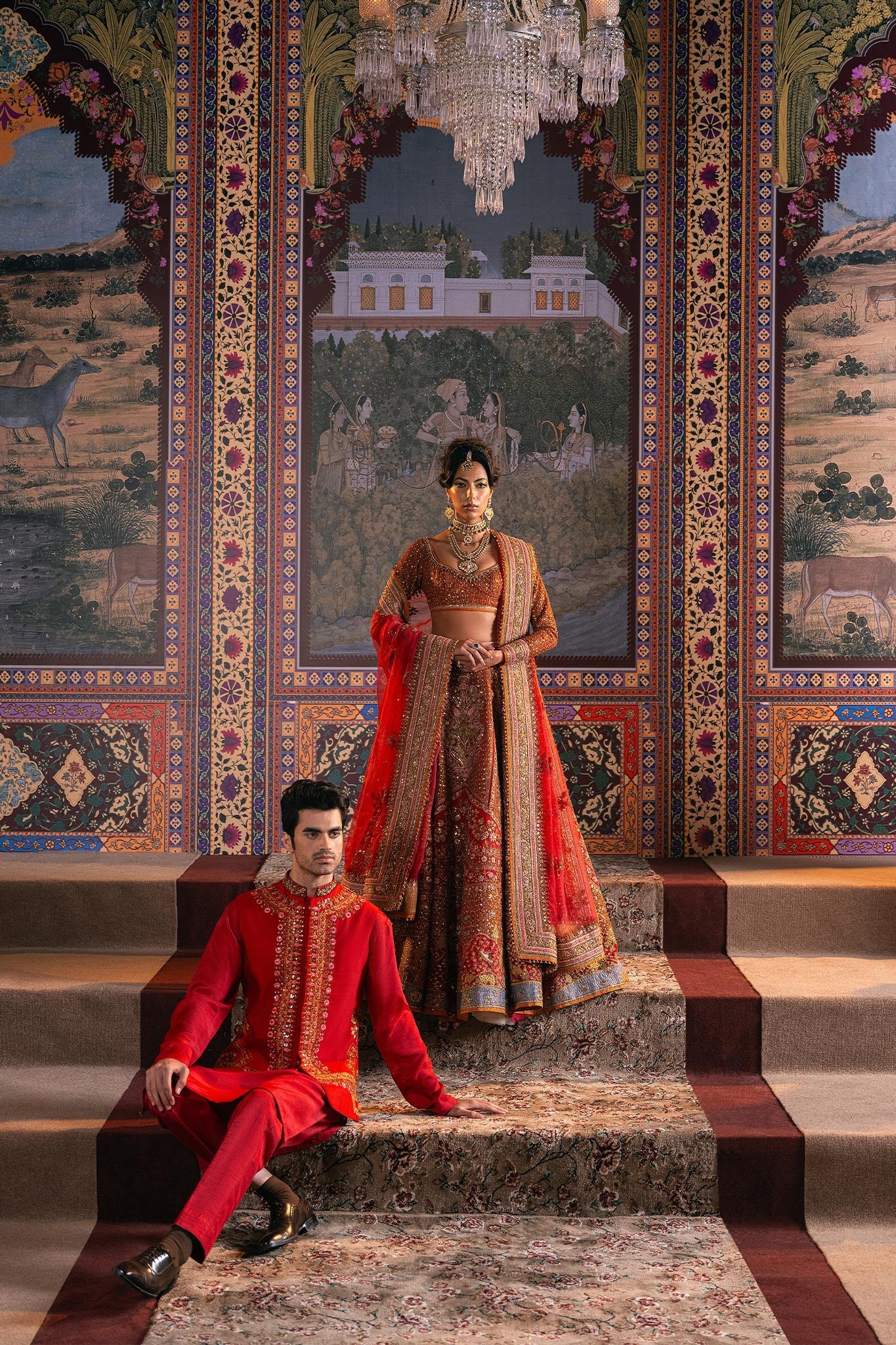 Red Resham Zardozi Organza Lehenga (3-Piece) - Image 11