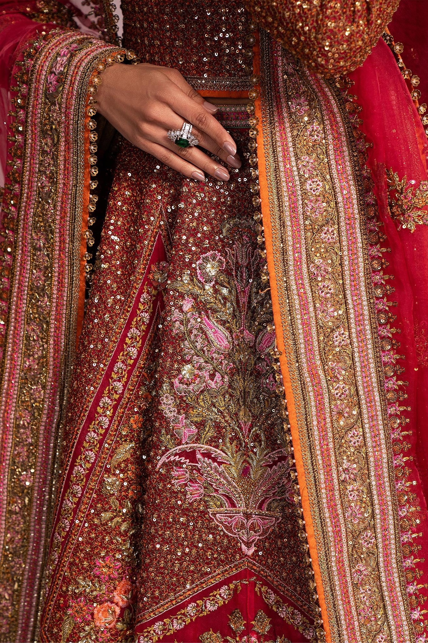 Red Resham Zardozi Organza Lehenga (3-Piece) - Image 17