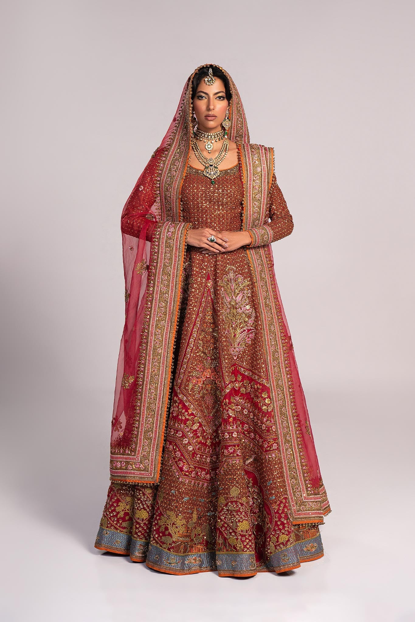 Red Resham Zardozi Organza Lehenga (3-Piece) - Image 7