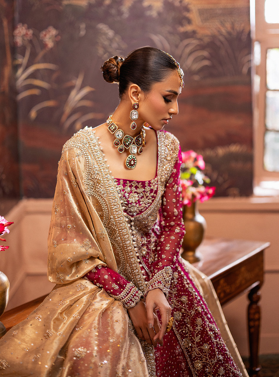 Cherry Red Zardozi Organza & Jamawar Bridal Lehenga (3-Piece) - Image 11