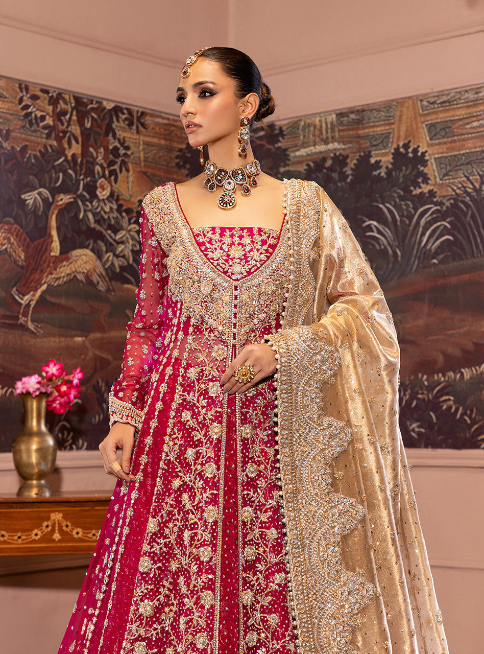 Cherry Red Zardozi Organza & Jamawar Bridal Lehenga (3-Piece) - Image 18