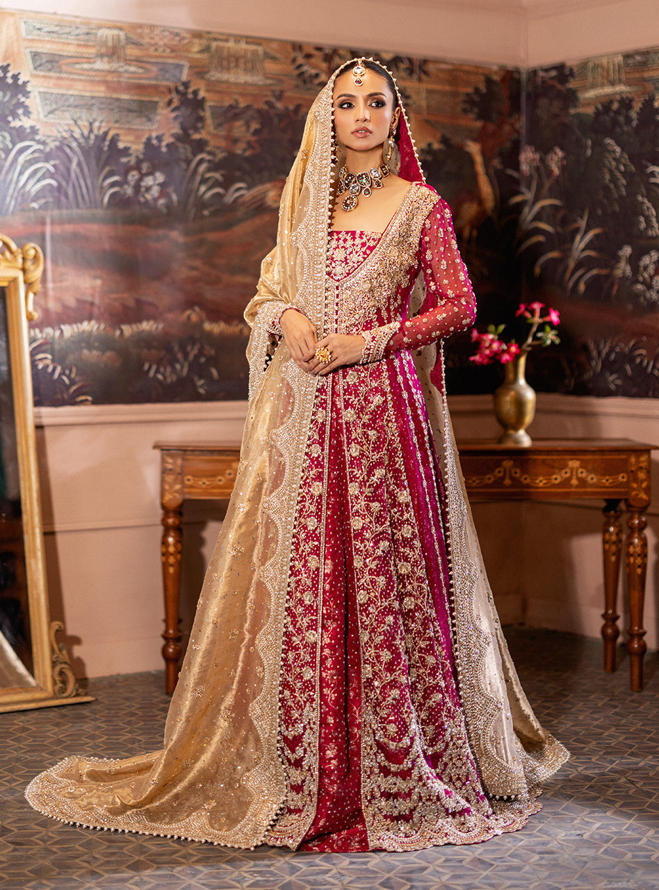 Cherry Red Zardozi Organza & Jamawar Bridal Lehenga (3-Piece) - Image 20