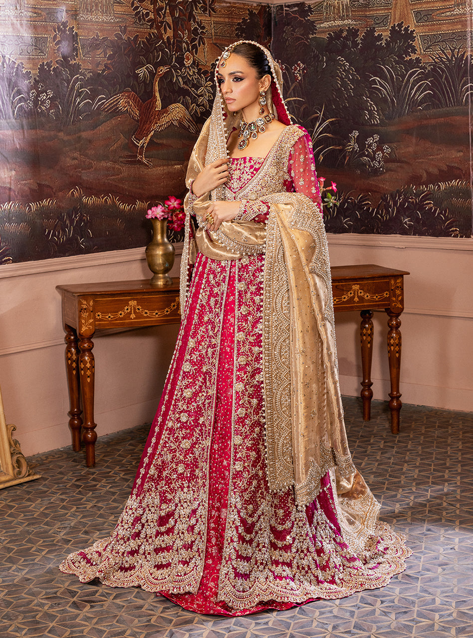 Cherry Red Zardozi Organza & Jamawar Bridal Lehenga (3-Piece) - Image 5