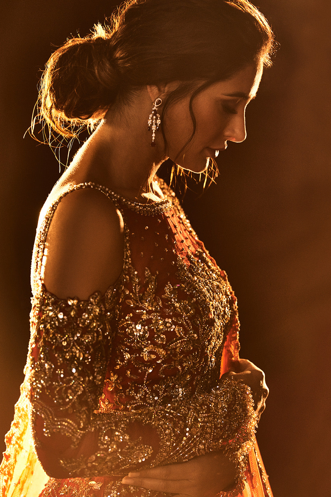 Scarlet Red Embroidered Organza Bridal Lehenga Choli (3-Piece) - Image 1