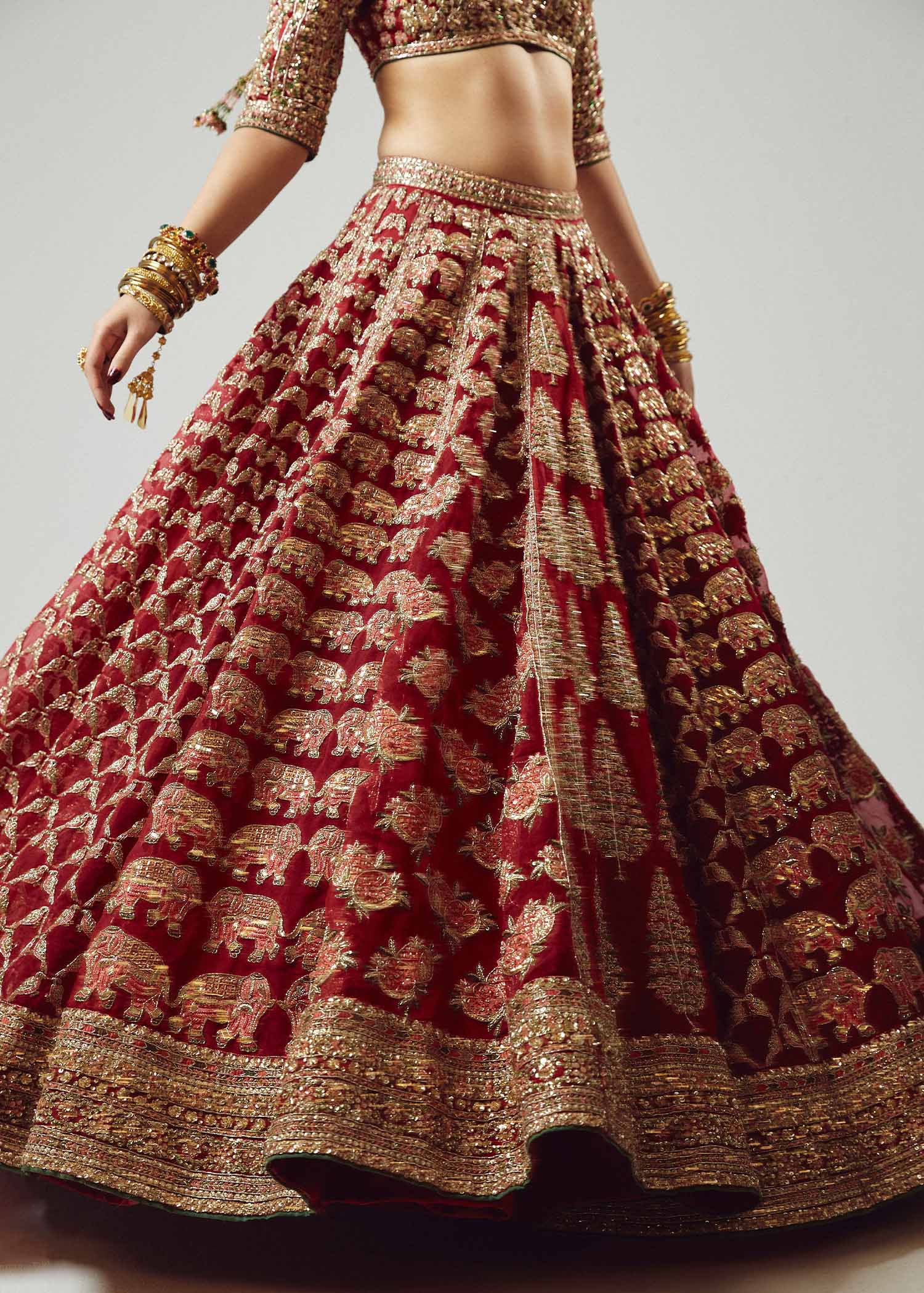 Red Embroidered Pure Organza Lehenga Choli (3-Piece) - Image 10