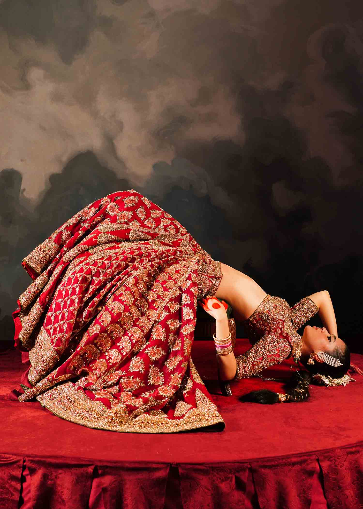 Red Embroidered Pure Organza Lehenga Choli (3-Piece) - Image 13