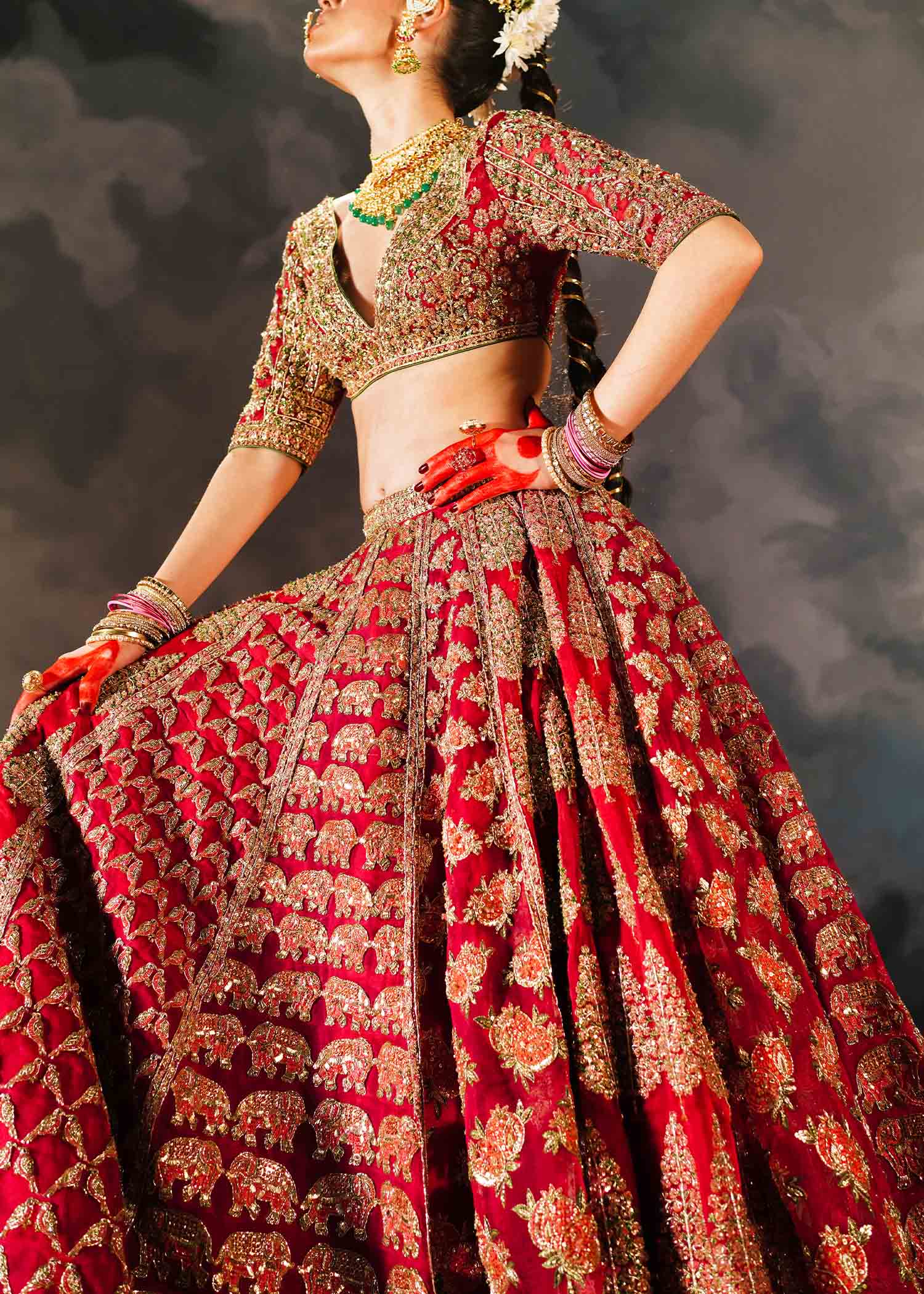 Red Embroidered Pure Organza Lehenga Choli (3-Piece) - Image 14