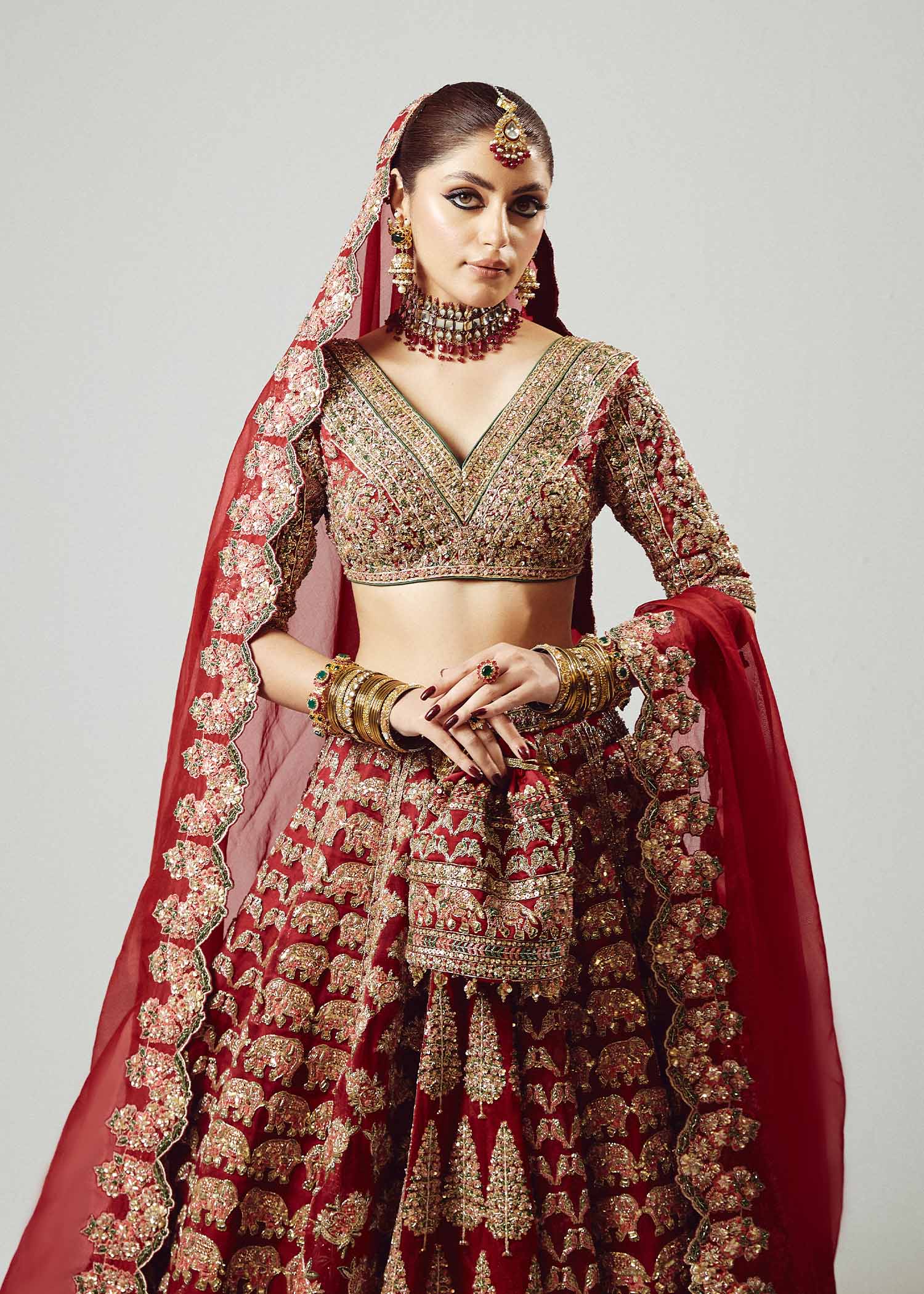 Red Embroidered Pure Organza Lehenga Choli (3-Piece) - Image 18