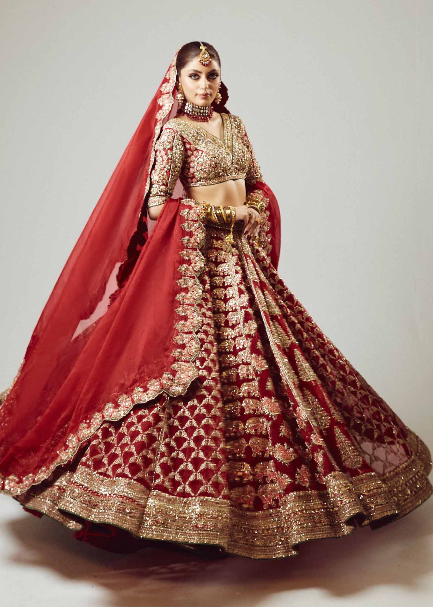 Red Embroidered Pure Organza Lehenga Choli (3-Piece) - Image 8