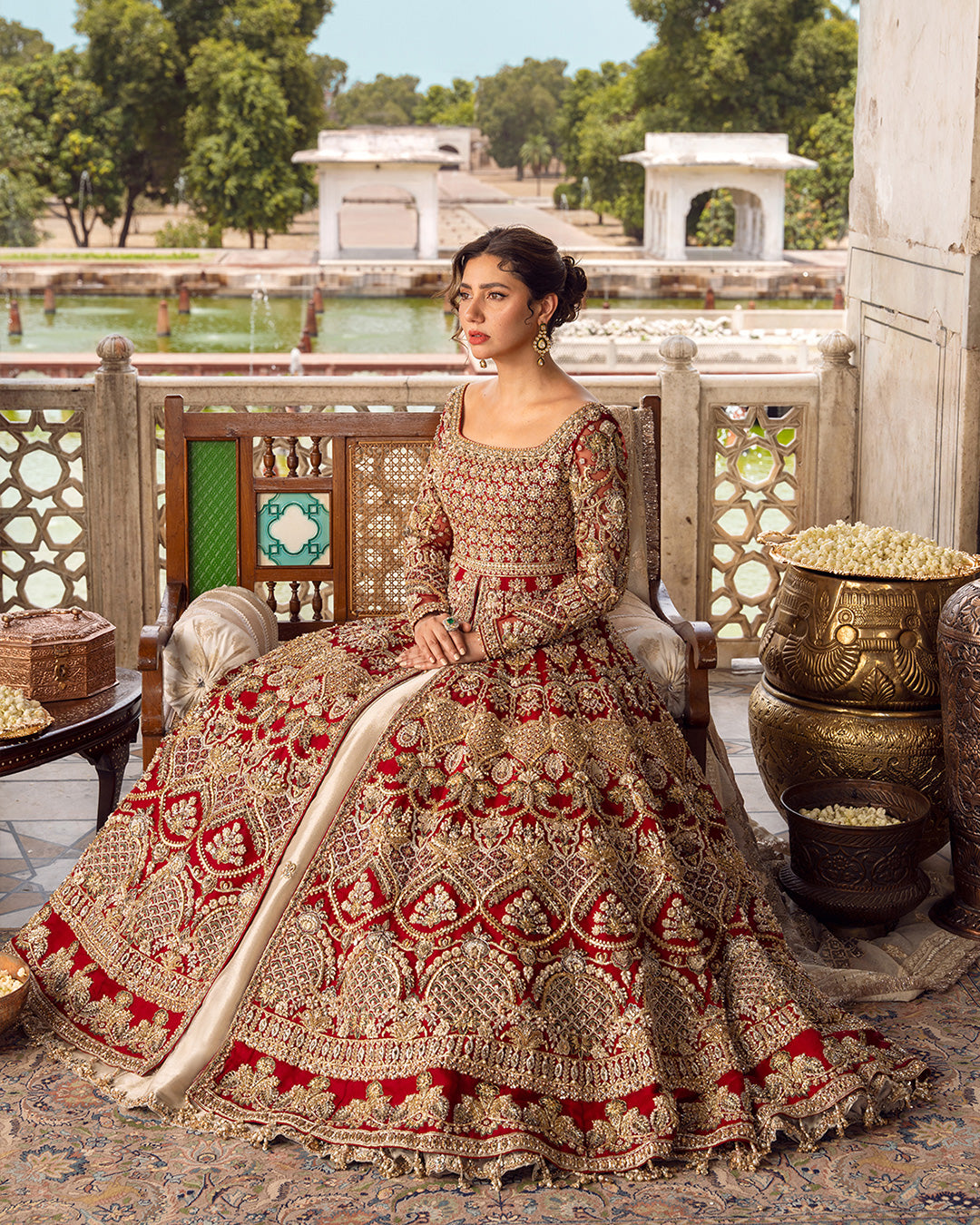 Deep Red Zardozi Organza Open Gown Lehenga (3-Piece) - Image 4