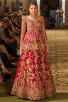 Pakistani Red Zardozi Organza Peplum Lehenga (3-Piece) - Image 2