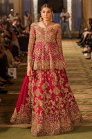 Pakistani Red Zardozi Organza Peplum Lehenga (3-Piece) - Image 3