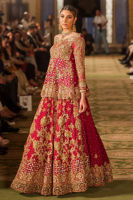 Pakistani Red Zardozi Organza Peplum Lehenga (3-Piece) - Image 4