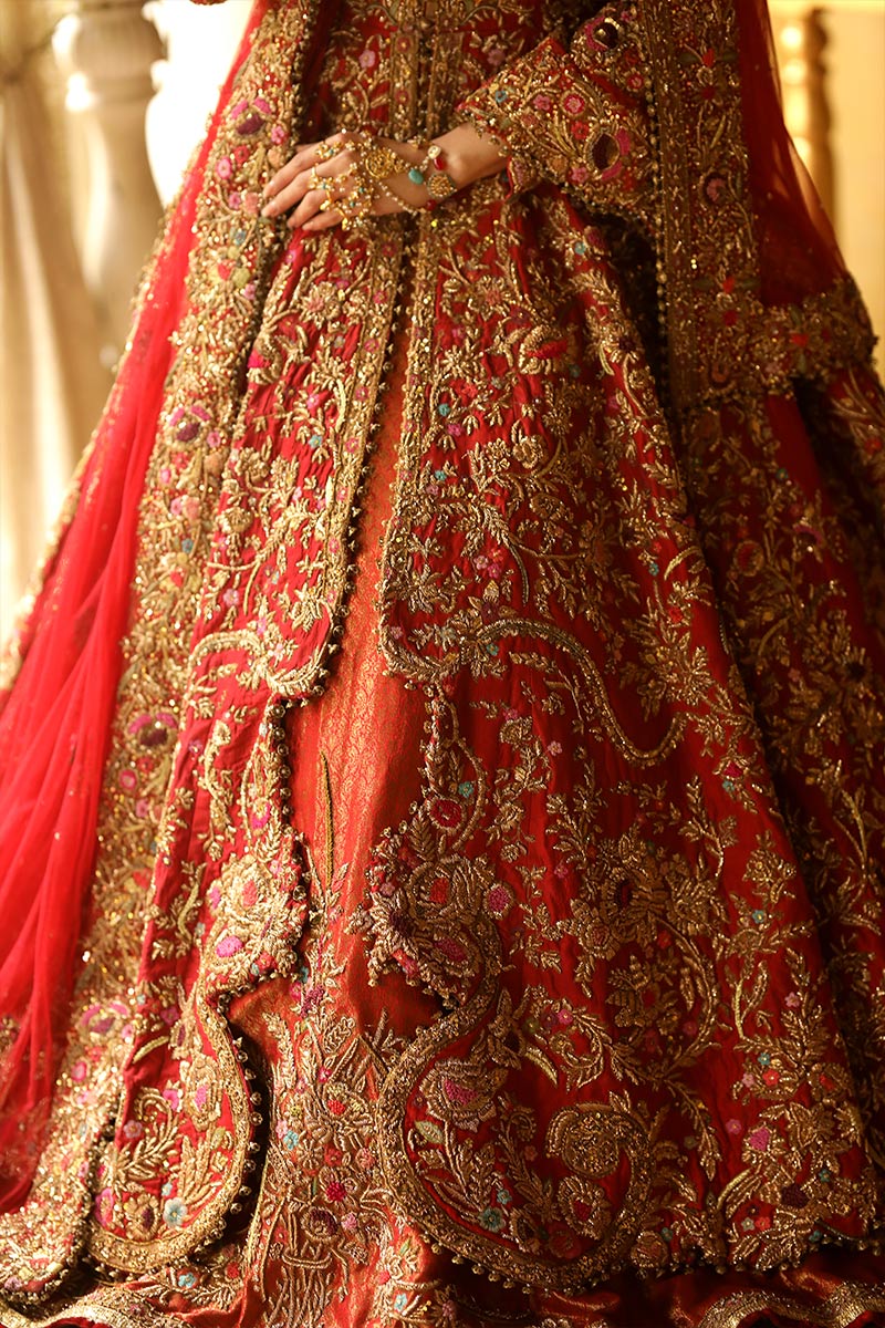 Red Zardozi Resham Silk Bridal Lehenga (3-Piece) - Image 10