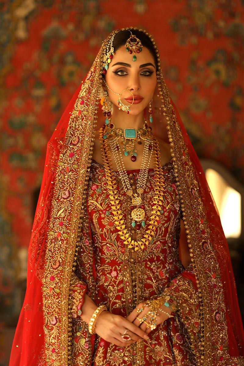 Red Zardozi Resham Silk Bridal Lehenga (3-Piece) - Image 11