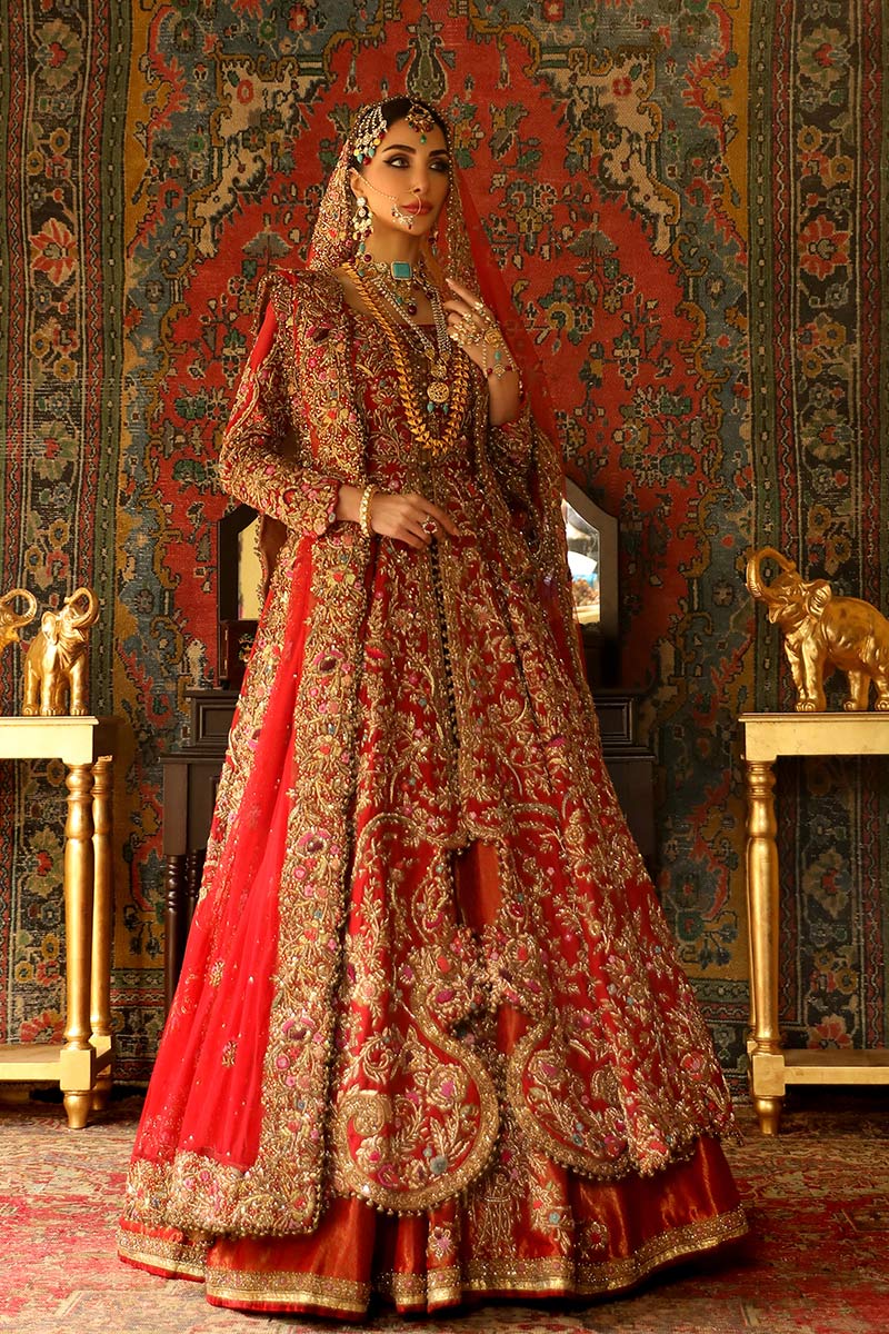 Red Zardozi Resham Silk Bridal Lehenga (3-Piece) - Image 14