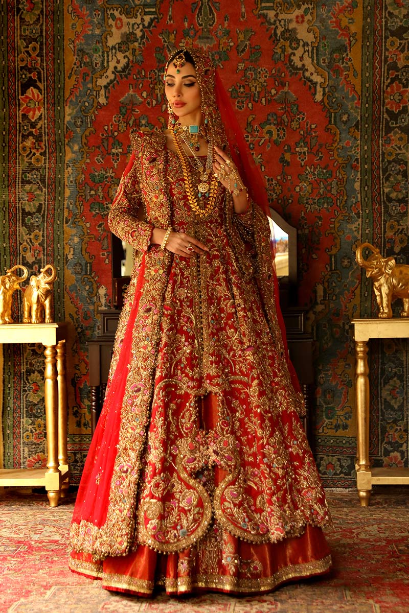 Red Zardozi Resham Silk Bridal Lehenga (3-Piece) - Image 15