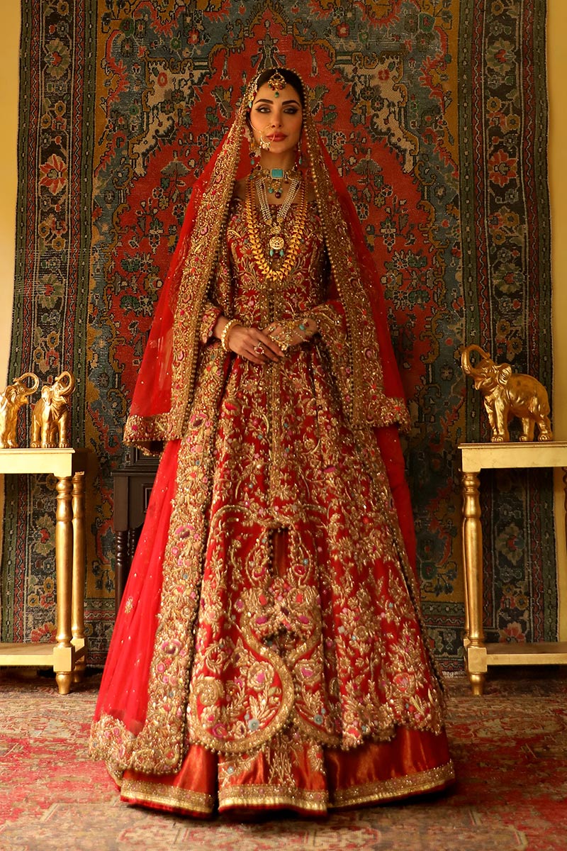 Red Zardozi Resham Silk Bridal Lehenga (3-Piece) - Image 2