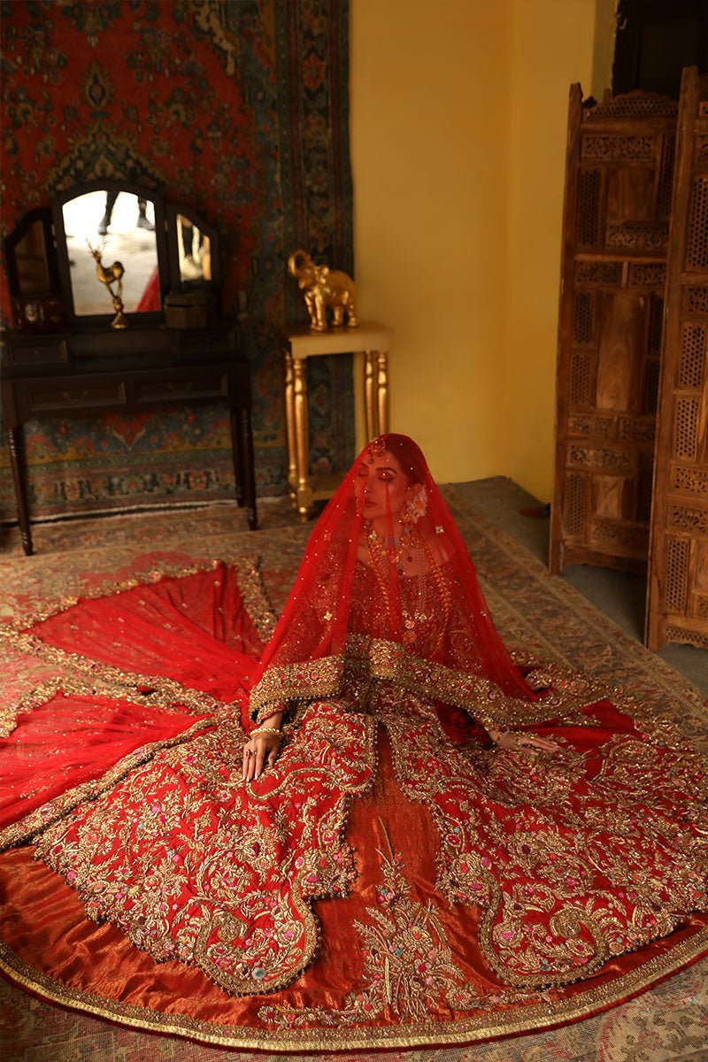 Red Zardozi Resham Silk Bridal Lehenga (3-Piece) - Image 5