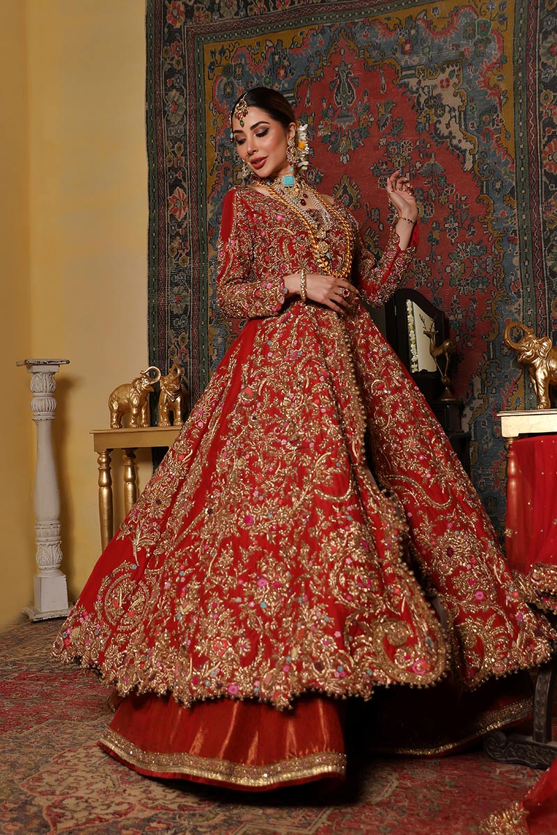 Red Zardozi Resham Silk Bridal Lehenga (3-Piece) - Image 6
