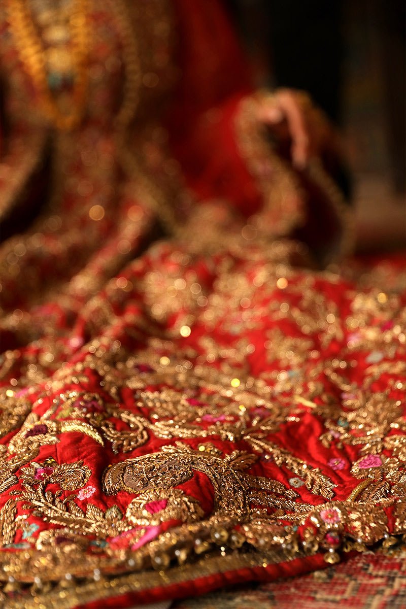 Red Zardozi Resham Silk Bridal Lehenga (3-Piece) - Image 7