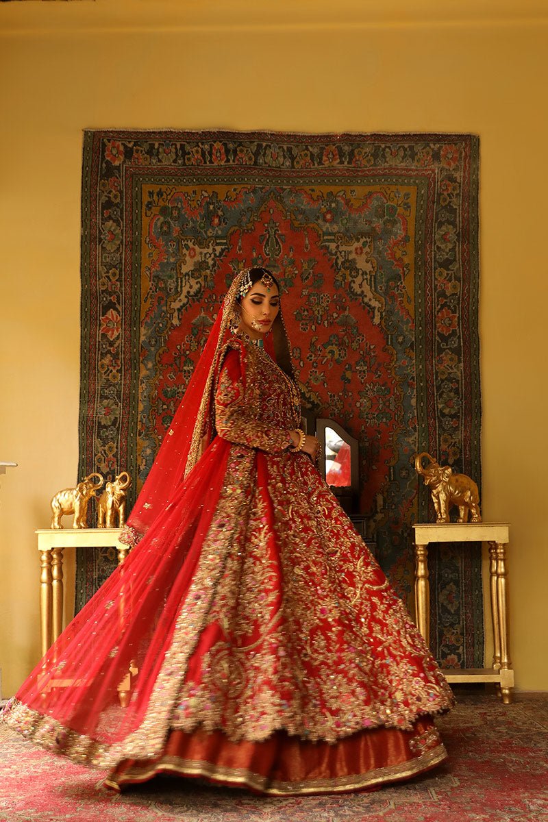 Red Zardozi Resham Silk Bridal Lehenga (3-Piece) - Image 8