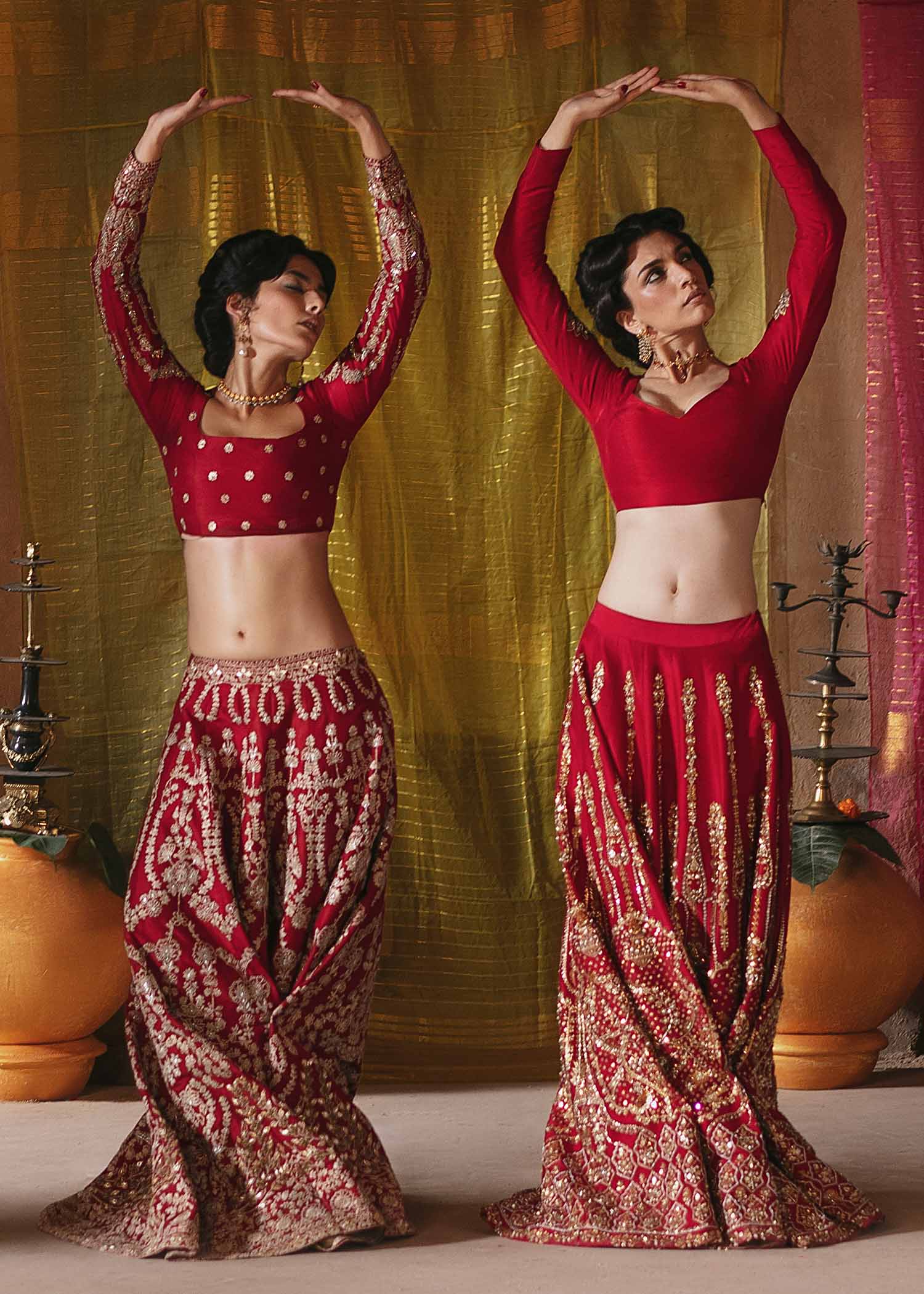 Pakistani Red Embellished Pure Raw Silk Lehnga Choli (3-Piece) - Image 7