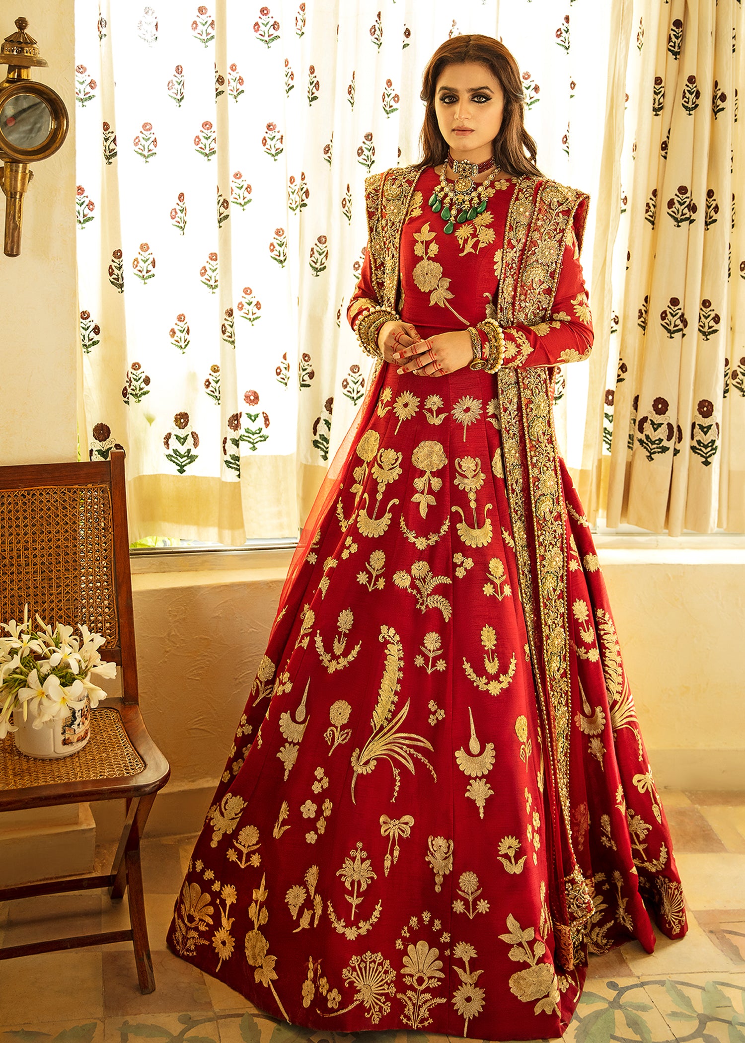 Crimson Aari Embroidered Raw Silk Lehenga (3-Piece) - Image 3