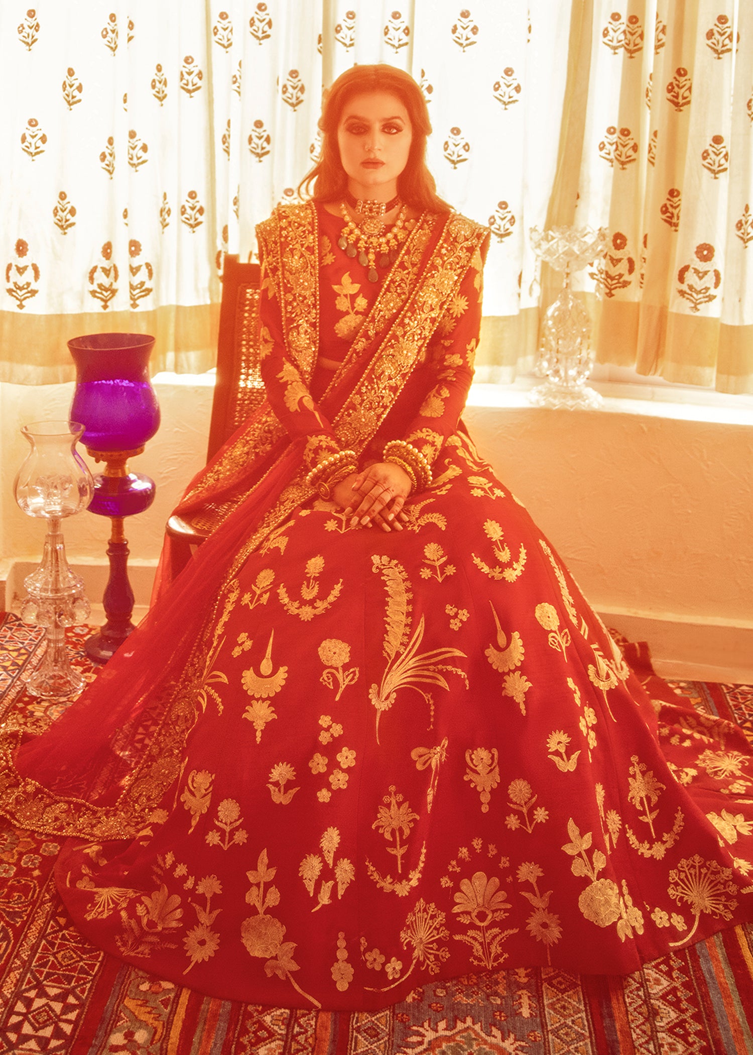Crimson Aari Embroidered Raw Silk Lehenga (3-Piece) - Image 5