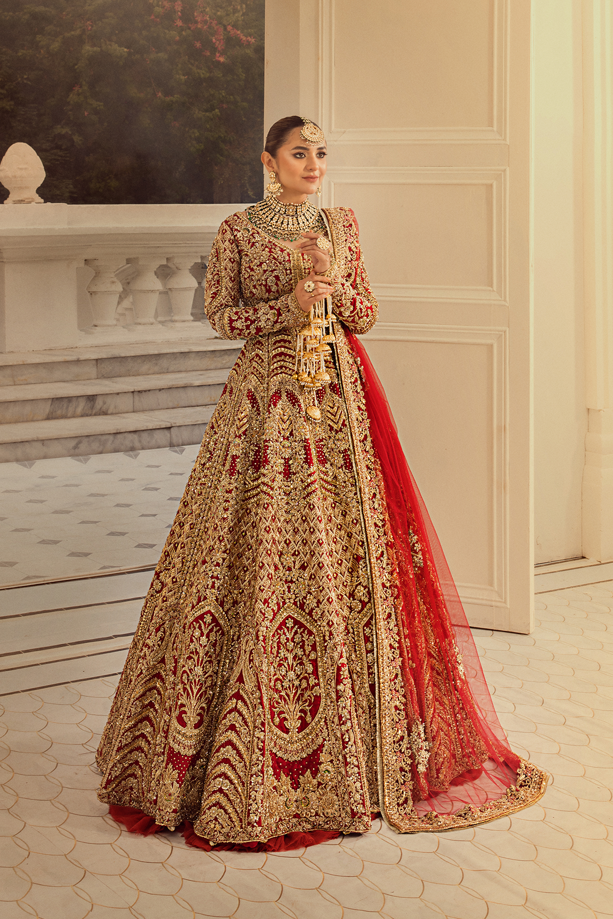 Deep Red Adda Work Raw Silk Lehenga Choli (3-Piece) - Image 3