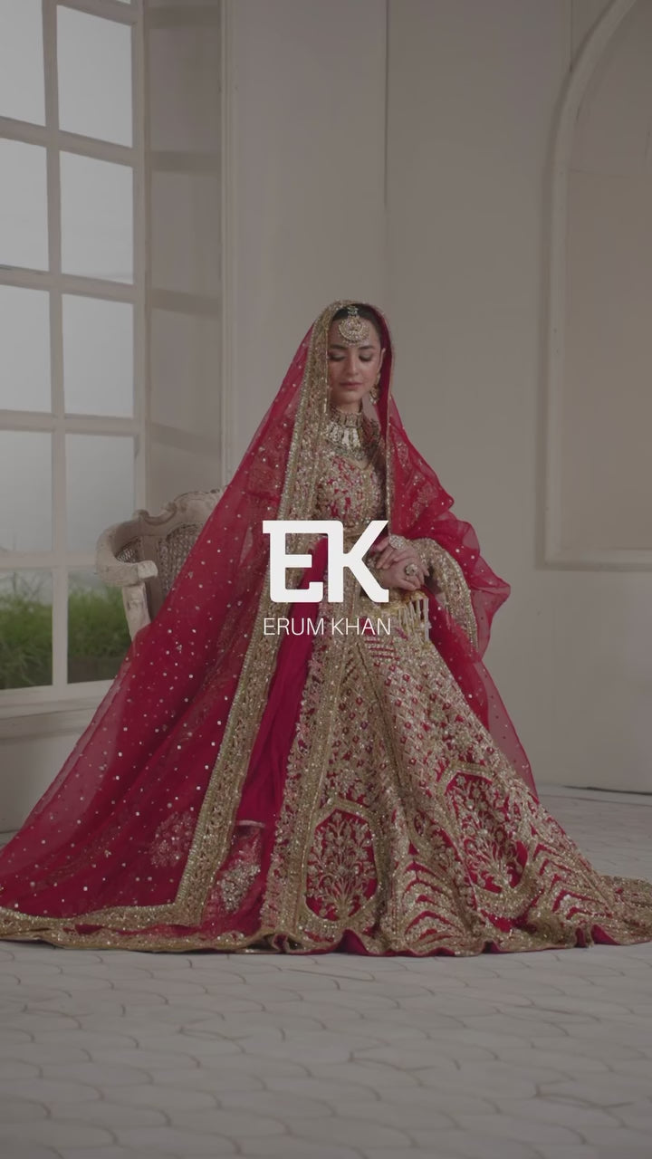 Pakistani Deep Red Adda Work Raw Silk Lehenga Choli (3-Piece) - Image 9