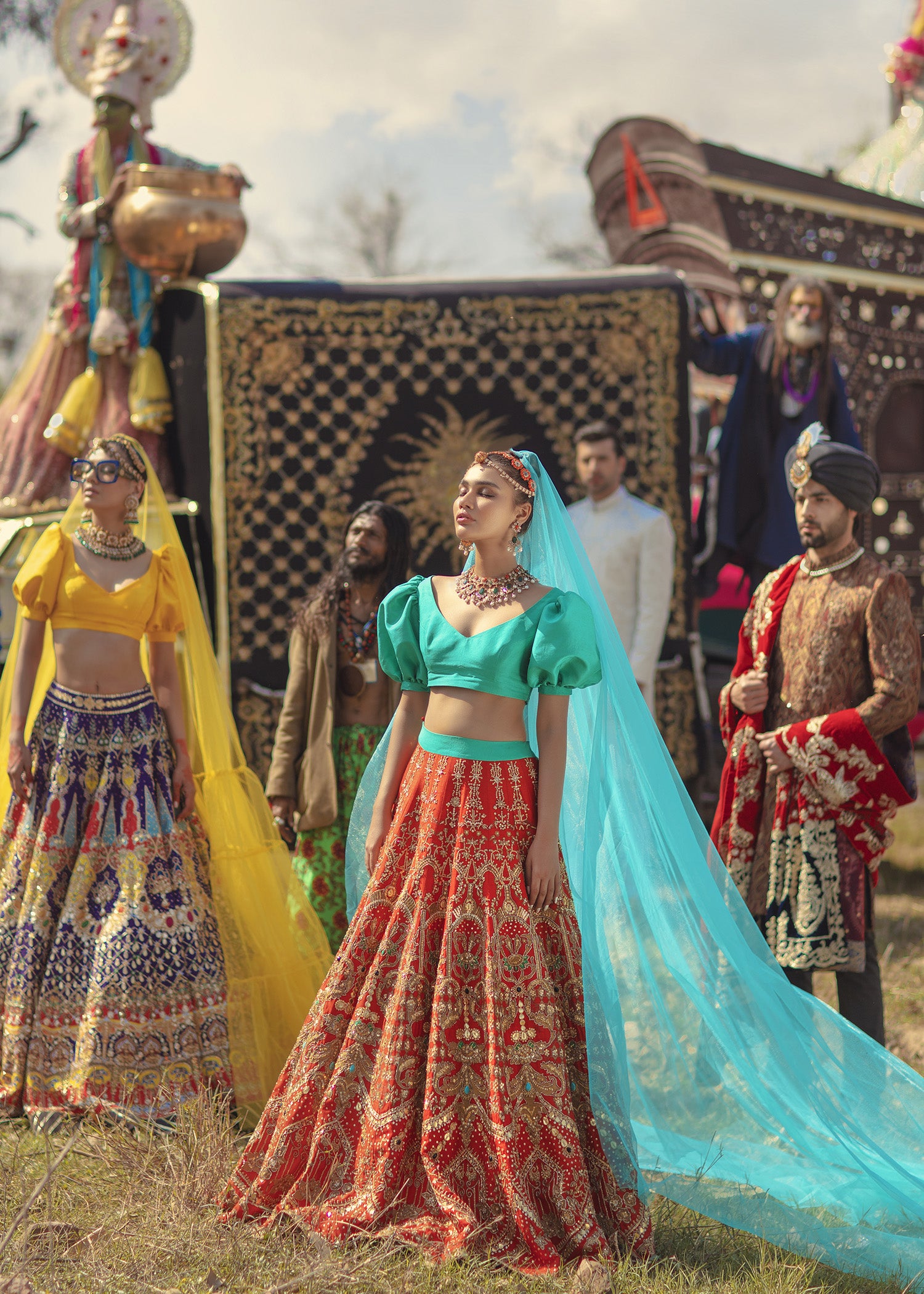 Red Embroidered Raw Silk Lehenga (3-Piece) - Image 2