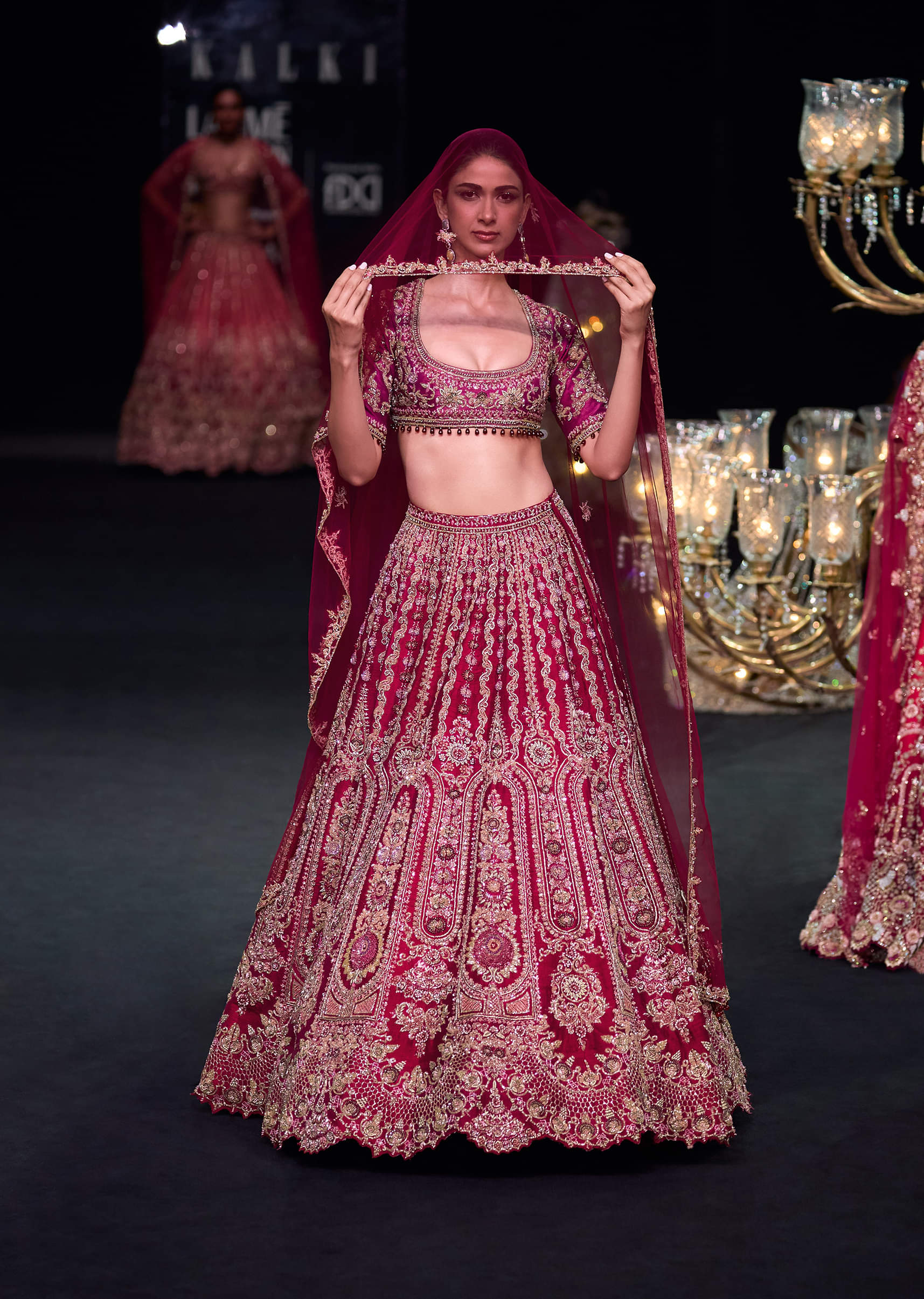 Indian Red Embroidered Raw Silk Bridal Lehenga (4-Piece) - Image 11