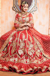 Red Embroidered Raw Silk Lehnga (3-Piece) - Image 2