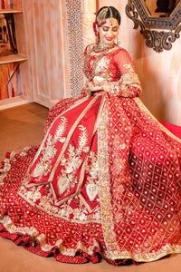 Red Embroidered Raw Silk Lehnga (3-Piece) - Image 3