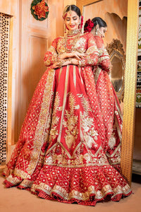Red Embroidered Raw Silk Lehnga (3-Piece) - Image 5