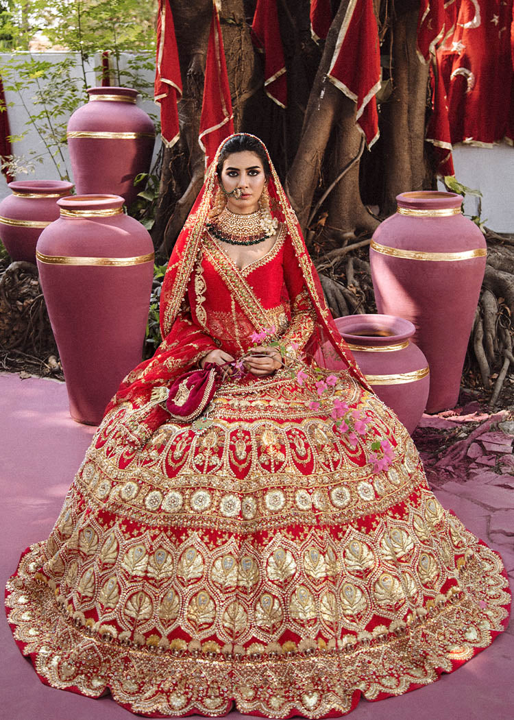 Pakistani Red Embroidered Raw Silk Lehenga Choli (3-Piece) - Image 4