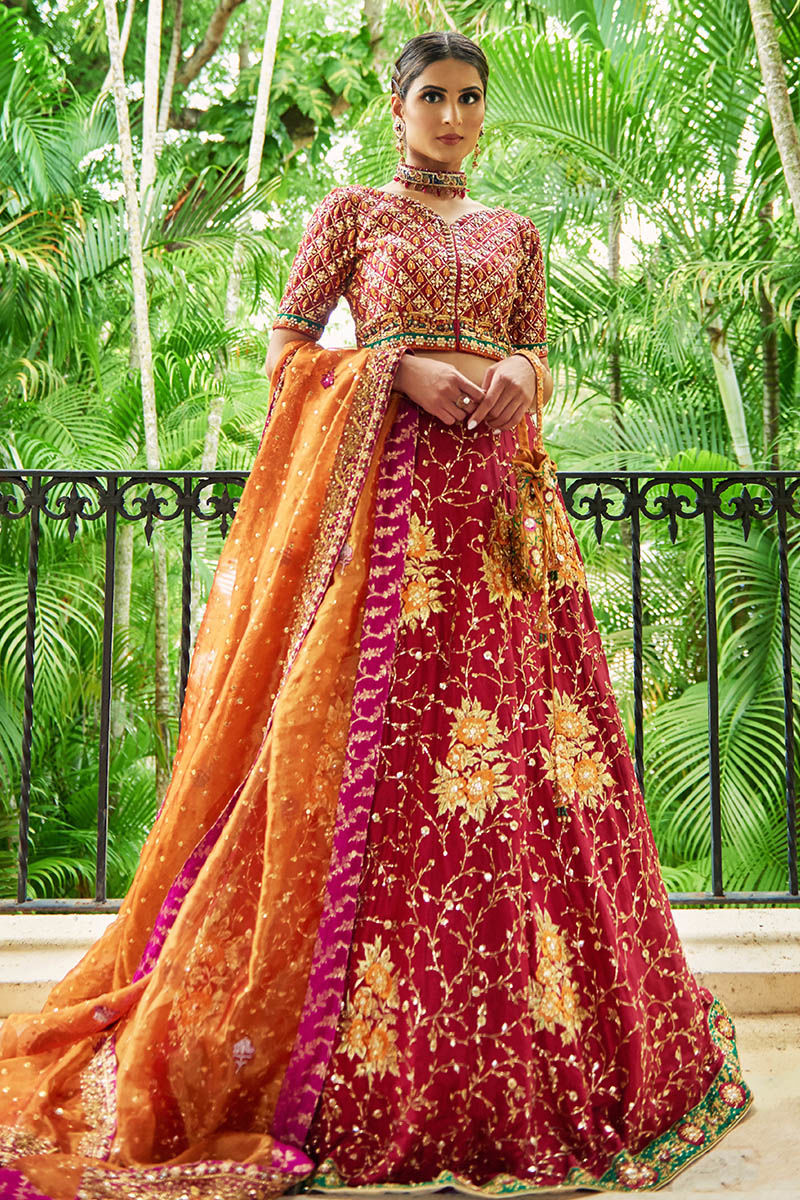 Pakistani Red Gota Dabka Raw Silk Lehenga Choli (3-Piece) - Image 1