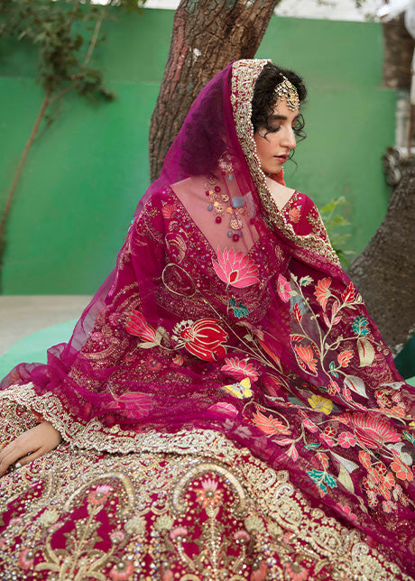 Pakistani Red Embroidered Raw Silk Bridal Lehenga (3-Piece) - Image 6