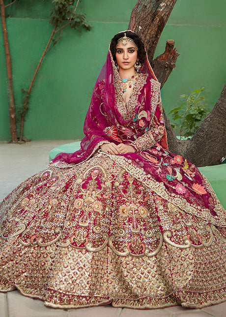 Pakistani Red Embroidered Raw Silk Bridal Lehenga (3-Piece) - Image 8