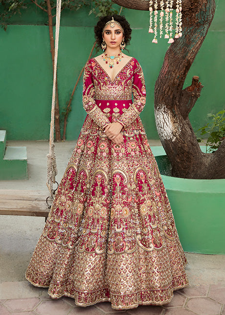 Pakistani Red Embroidered Raw Silk Bridal Lehenga (3-Piece) - Image 9
