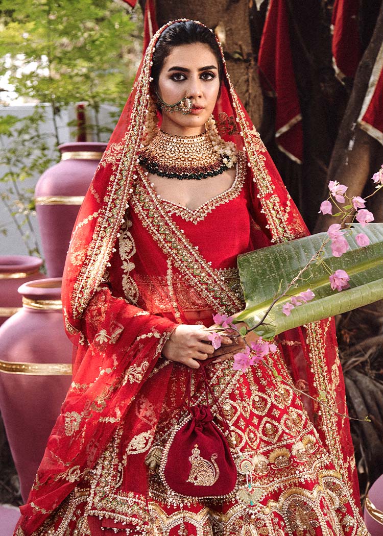 Pakistani Red Embroidered Raw Silk Lehenga Choli (3-Piece) - Image 7