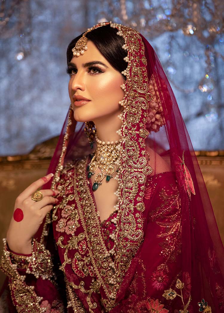 Red Embroidered Raw Silk Bridal Lehenga (3-Piece) - Image 11