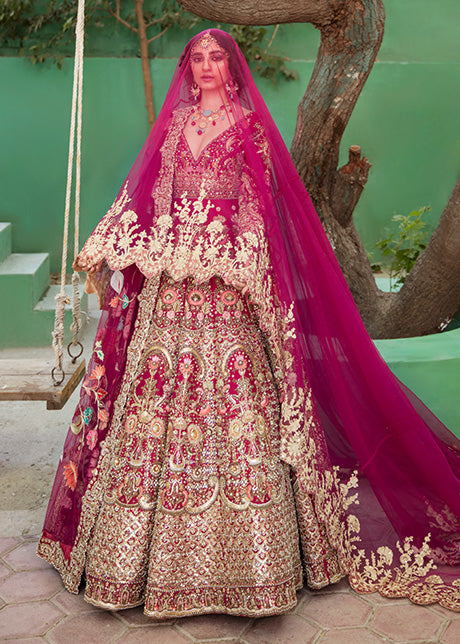 Red Embroidered Raw Silk Bridal Lehenga (3-Piece) - Image 5